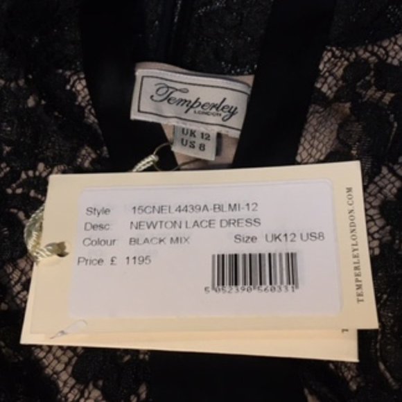 Floral French lace and silk dress, black, size US8, NWT - Picture 6 of 9